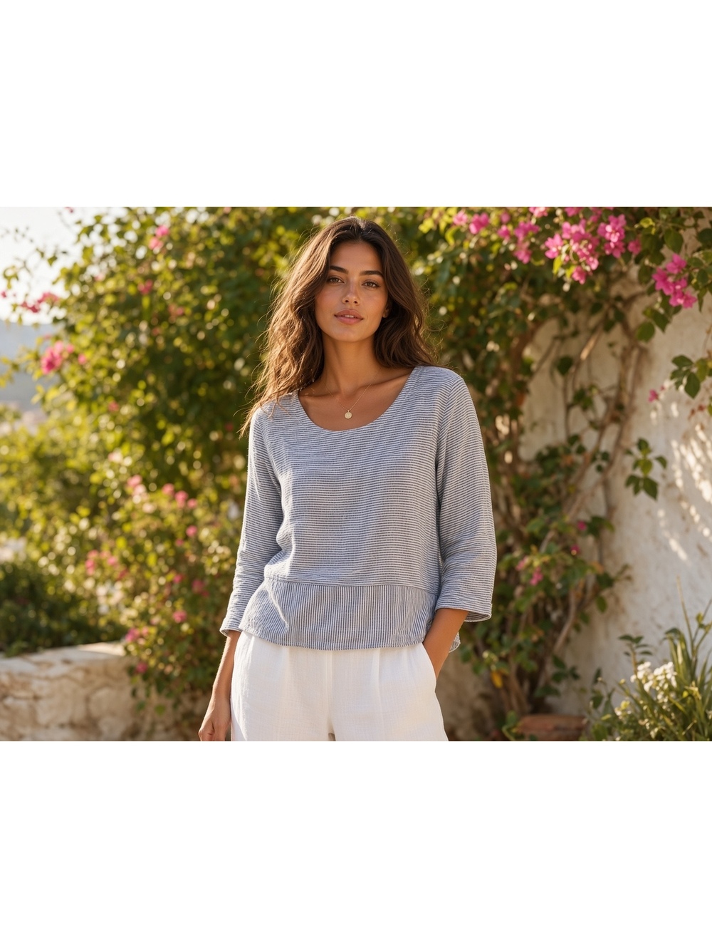 TAHARI 100% linen top medium